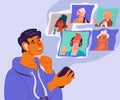Online video call with friends or colleagues flat vector illustration Royalty Free Stock Photo