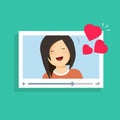 Online video communication with girlfriend vector illustration, remote dating love, flat cartoon distance relationship