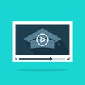 Online video education vector, concept of remote or distance learning, webinar, tutorials Royalty Free Stock Photo