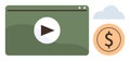 Online Video Monetization Concept with Play Button, Dollar Icon, and Cloud Element Royalty Free Stock Photo