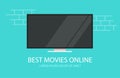 Online video movies or tv cinema vector flat cartoon illustration tv screen banner modern design image Royalty Free Stock Photo