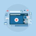 Online video streaming concept with video player and icon social media with line style Royalty Free Stock Photo