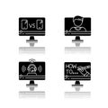 Online video watching drop shadow black glyph icons set Royalty Free Stock Photo