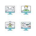 Online video watching RGB color icons set Royalty Free Stock Photo
