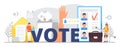 Online vote, electronic elections concept vector. Tiny voter is holding list newslette