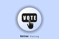 Online voting icon. Voting logo. Hand click on vote button line icon. User interface icon. White web button neomorphism. Vector