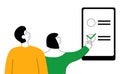 Online voting. A young family makes a choice. Flat illustration