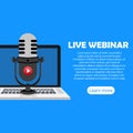 Online webinar concept for websites and businesses with a microphone and a connect button. Vector EPS10 Royalty Free Stock Photo