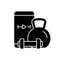 Online weightlifting exercises training black glyph icon.