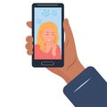 online work, friendship with a girl. Telephone communication. Vector flat.