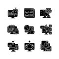 Online work monitoring black glyph icons set on white space Royalty Free Stock Photo