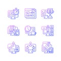Online work monitoring gradient linear vector icons set Royalty Free Stock Photo