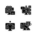 Online work tracking black glyph icons set on white space Royalty Free Stock Photo