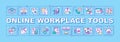 Online workplace tools word concepts blue banner