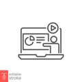 Online workshop line icon. Internet Tutorials, virtual education training in laptop