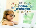 Online Workshop text with little girl Royalty Free Stock Photo