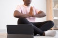 online yoga calm black man home practice tranquil