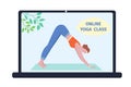 Online yoga classes banner. Fitness and workout from home concept. Vector illustration in flat style