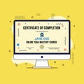 Online Yoga Mastery Course Completion Certificate Displayed on a Computer Screen Royalty Free Stock Photo