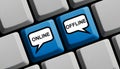 Onlineor offline? computer keyboard with speech bubbles - 3d illustration