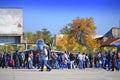 Onlookers Mig 29 fighter static display Royalty Free Stock Photo