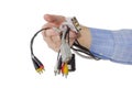 ÃÂ¡onnectors for computers and gadgets in a man's hand Royalty Free Stock Photo