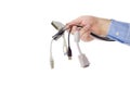 ÃÂ¡onnectors for computers technology in a man's hand Royalty Free Stock Photo