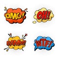 Onomatopoeia sounds omg and wtf, oh and bam Royalty Free Stock Photo