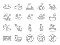 Onsen icon set. It included hot spring, bathing, relaxation, Japanese, cultural, and more icons. Editable Vector Stroke.