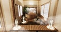 Onsen room interior with wooden bath and decoration wooden japanese style.3D rendering Royalty Free Stock Photo