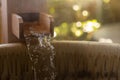 Onsen, Water streaming into wooden bathtub. Relax BGM image. Japan