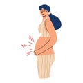 The onset of contractions in a pregnant woman. The risk of miscarriage in late pregnancy. Vector hand drawn illustration