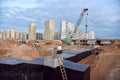 ÃÂ¡onstruction of underground pedestrian crossing. Foot tunnel and underground passage building. Painting bitumen at concrete. Cold