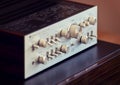Ontario, Canada - December 26 2017: Vintage Audio Stereo Amplifier Shiny Metal Front Panel