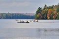 Canoe rental on autumn lake in Algonquin Park.