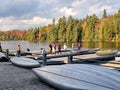 Canoe rental on autumn lake in Algonquin Park.