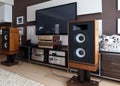 Ontario/Canada - 06 05 2017: Vintage Stereo Gear in Modern Media Room Interior Royalty Free Stock Photo