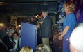 Ontario Premier Mike Harris celebrates the 2nd Tory majority victory in his home riding of North Bay