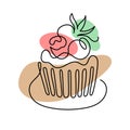ÃÂ¡ontinuous one line art of cake with berries. Hand drawn logo. Cafe and bakery concept.