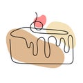 ÃÂ¡ontinuous one line of cake with berries. linear style and Hand drawn logo. Cafe and bakery concept.