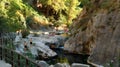 Ontinyent, Spain - august 18, 2022: Beautiful unique landscape, mountain river, bay among the rocks,