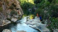 Ontinyent, Spain - august 18, 2022: Beautiful unique landscape, mountain river, bay among the rocks,