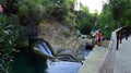 Ontinyent, Spain - august 18, 2022: Beautiful unique landscape, mountain river, bay among the rocks