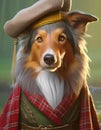 Portrait of a scottish collie in traditional clothing Royalty Free Stock Photo