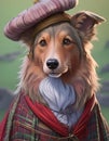 Portrait of a scottish collie in traditional clothing Royalty Free Stock Photo