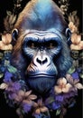Gorilla with flowers around  cartoon Royalty Free Stock Photo