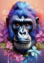 Gorilla with flowers around  cartoon Royalty Free Stock Photo