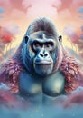 Gorilla with flowers around  cartoon Royalty Free Stock Photo