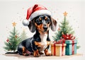 Christmas dachshound  with gifts and decoration cartoon Royalty Free Stock Photo