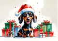 Christmas dachshound  with gifts and decoration cartoon Royalty Free Stock Photo